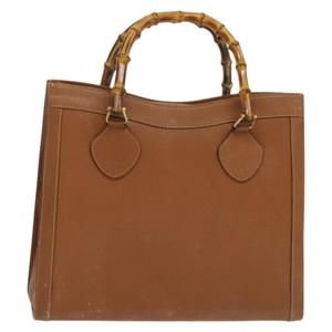 GUCCI Bamboo Hand Bag Leather Brown Gold Auth ep9697